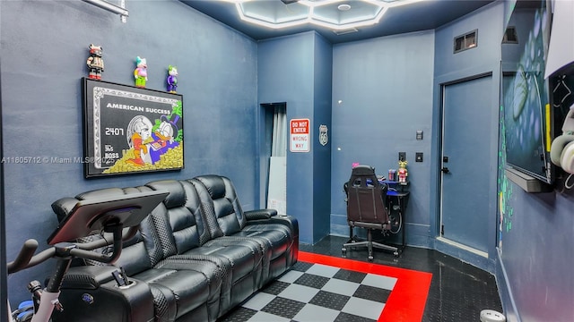 home theater with tile patterned floors