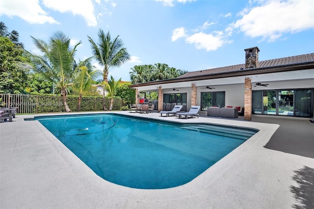11850 SW 42nd Ct, Davie, FL 33330 - view of pool with a ceiling fan, a patio, and an outdoor hangout area