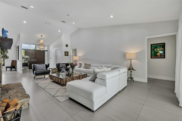 11850 SW 42nd Ct, Davie, FL 33330 - living room with lofted ceiling, baseboards, and recessed lighting