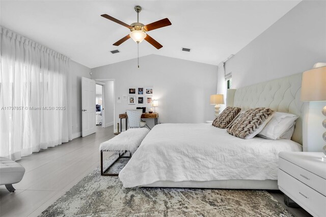 11850 SW 42nd Ct, Davie, FL 33330 - tiled bedroom featuring lofted ceiling, a ceiling fan, and baseboards