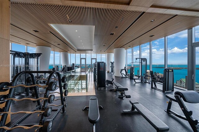 300 Biscayne Boulevard Way Unit 4507W, Miami, FL 33131 - workout area with expansive windows, healthy amount of natural light, and a water view