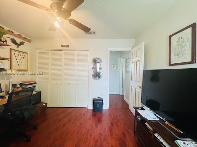 1271 SW 124th Ct Unit 2-D, Miami, FL 33184 - home office featuring dark wood-type flooring and ceiling fan