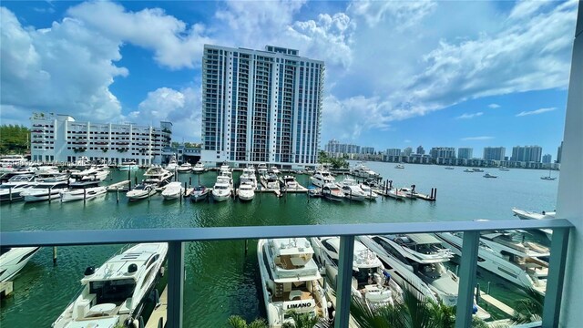 17111 Biscayne Blvd Unit 403, North Miami Beach, FL 33160 - water view featuring numerous boat docks and skyline