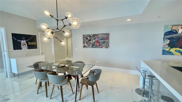 17111 Biscayne Blvd Unit 403, North Miami Beach, FL 33160 - dining space with marble look tiles, a chandelier, and recessed lighting
