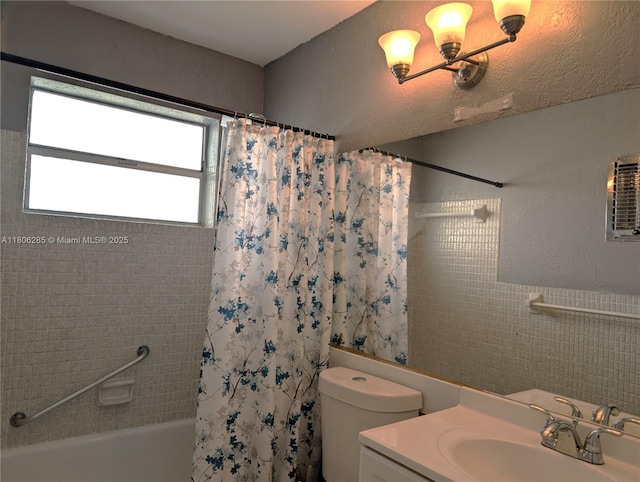 1280 NW 43rd Ave Unit 205, Lauderhill, FL 33313 - full bathroom featuring shower / bathtub combination with curtain, vanity, a chandelier, and toilet