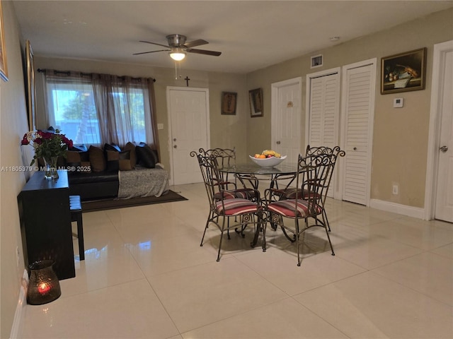 6626 SW 1st Ct, Pembroke Pines, FL 33023 - dining area with a ceiling fan, tile patterned flooring, and baseboards