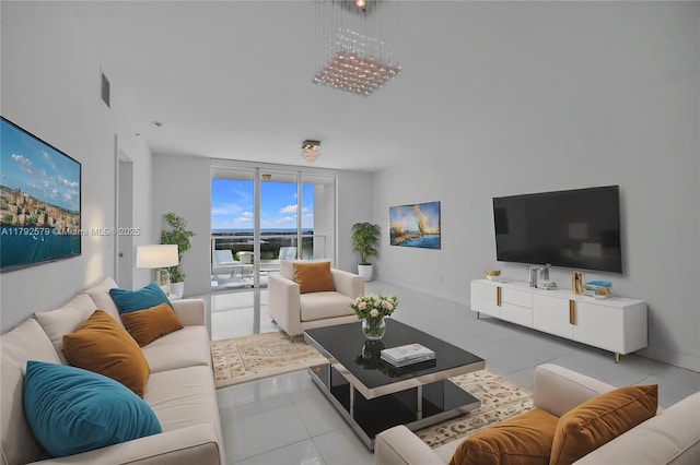 14951 Royal Oaks Ln Unit 2105, North Miami, FL 33181 - tiled living room with baseboards and floor to ceiling windows