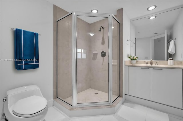 14951 Royal Oaks Ln Unit 2105, North Miami, FL 33181 - full bathroom featuring toilet, vanity, a stall shower, and recessed lighting