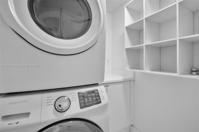 14951 Royal Oaks Ln Unit 2105, North Miami, FL 33181 - laundry area with estacked washer and dryer