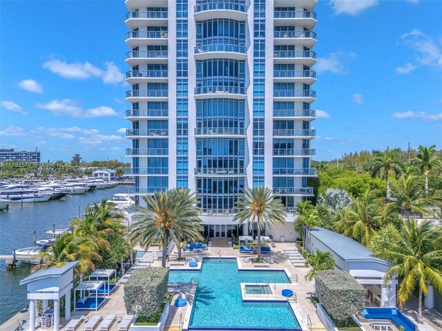 17301 Biscayne Blvd Unit 1108, Aventura, FL 33160 - community pool featuring a community hot tub, a patio area, and a water view