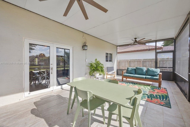 1136 NE 41st Ave, Homestead, FL 33033 - sunroom with ceiling fan, french doors, and an outdoor hangout area