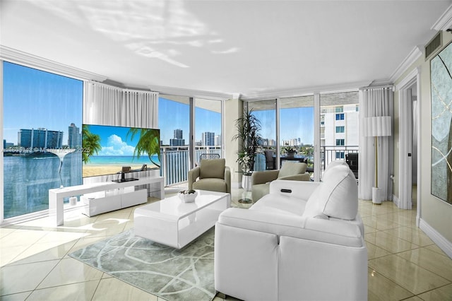 18000 N Bay Rd Unit 803, Sunny Isles Beach, FL 33160 - living area featuring a view of skyline, expansive windows, and baseboards