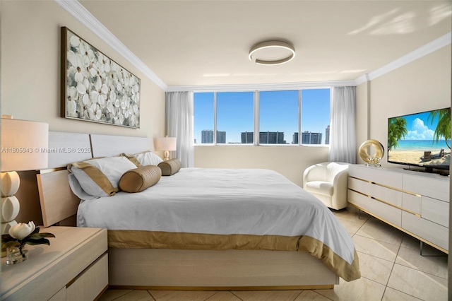 18000 N Bay Rd Unit 803, Sunny Isles Beach, FL 33160 - bedroom featuring ornamental molding and light tile patterned floors