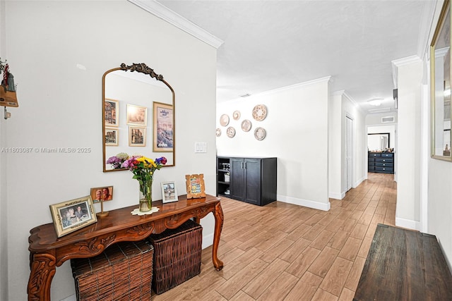 9491 SW 54th St, Miami, FL 33165 - hall with crown molding, light wood-style floors, and baseboards