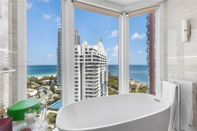 300 S Pointe Dr Unit 2005, Miami Beach, FL 33139 - full bath featuring a water view and a freestanding tub