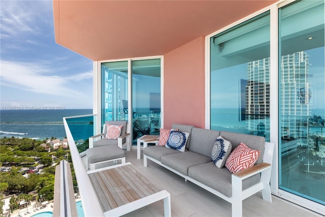 300 S Pointe Dr Unit 2005, Miami Beach, FL 33139 - balcony with outdoor lounge area and a water view