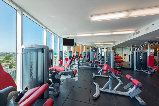 300 S Pointe Dr Unit 2005, Miami Beach, FL 33139 - exercise room featuring a wall of windows