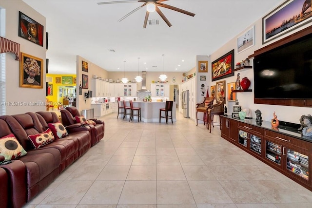 4800 SW 141st Ave, Miramar, FL 33027 - living area featuring a ceiling fan and light tile patterned flooring