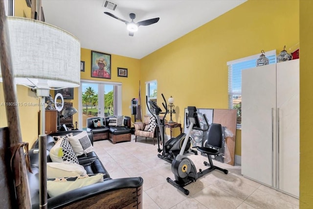 4800 SW 141st Ave, Miramar, FL 33027 - exercise room with ceiling fan, plenty of natural light, tile patterned floors, and french doors