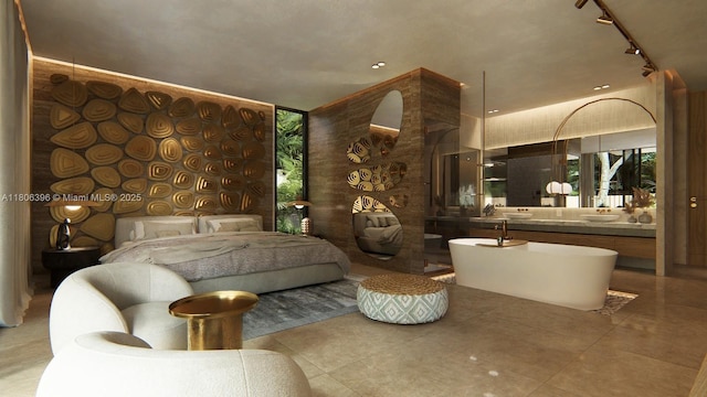 1210 NE 97th St, Miami Shores, FL 33138 - tiled bedroom featuring track lighting and a sink