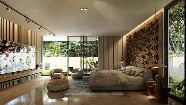 1210 NE 97th St, Miami Shores, FL 33138 - bedroom featuring track lighting, expansive windows, and access to exterior