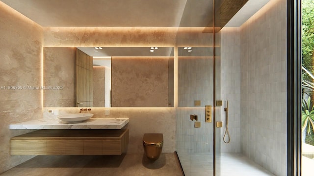 1210 NE 97th St, Miami Shores, FL 33138 - bathroom featuring tiled shower, vanity, and toilet