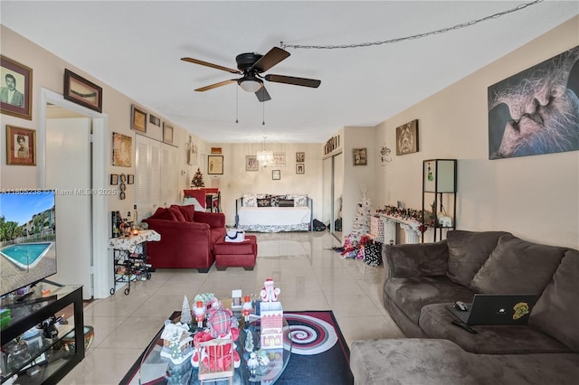 4222 Inverrary Blvd Unit 4213, Lauderhill, FL 33319 - living area with ceiling fan, light tile patterned floors, and a chandelier