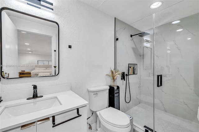 13550 NW 5th Ave, North Miami, FL 33168 - full bathroom with a marble finish shower, toilet, recessed lighting, vanity, and ensuite bathroom