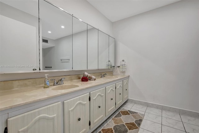 6703 Kingsmoor Way, Miami Lakes, FL 33014 - full bath with double vanity, marble look tile flooring, baseboards, and recessed lighting