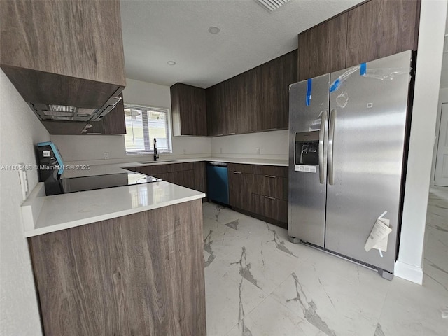 714 NW 4th Ave, Pompano Beach, FL 33060 - kitchen featuring stainless steel fridge with ice dispenser, extractor fan, dishwashing machine, light marble finish floors, and a sink