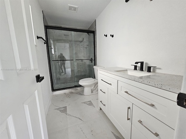 714 NW 4th Ave, Pompano Beach, FL 33060 - full bathroom with marble look tiles, a shower stall, toilet, and vanity