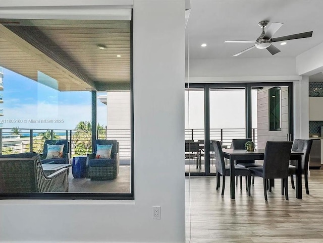 332 Balboa St, Hollywood, FL 33019 - dining area with healthy amount of natural light, wood finished floors, ceiling fan, and recessed lighting