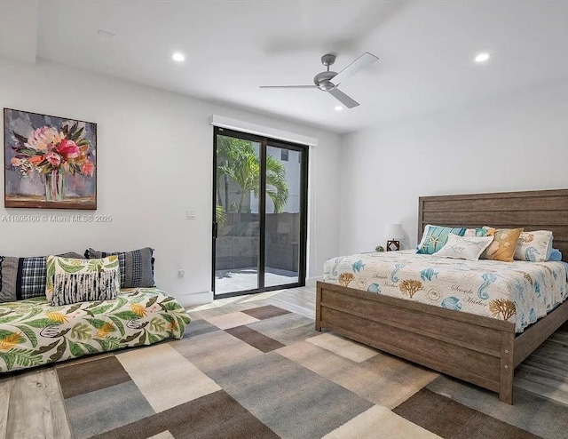 332 Balboa St, Hollywood, FL 33019 - bedroom with access to outside, recessed lighting, a ceiling fan, and wood finished floors