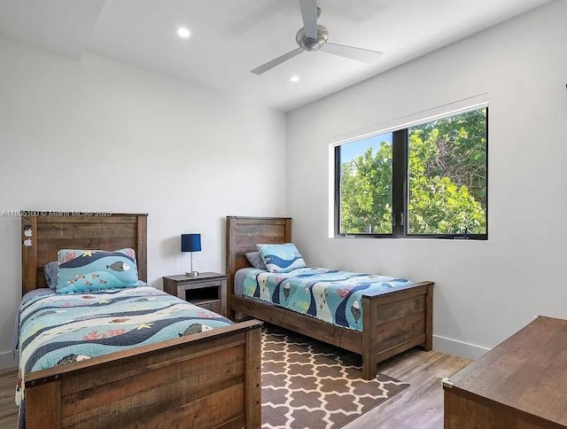 332 Balboa St, Hollywood, FL 33019 - bedroom featuring light wood-style flooring, recessed lighting, baseboards, and a ceiling fan