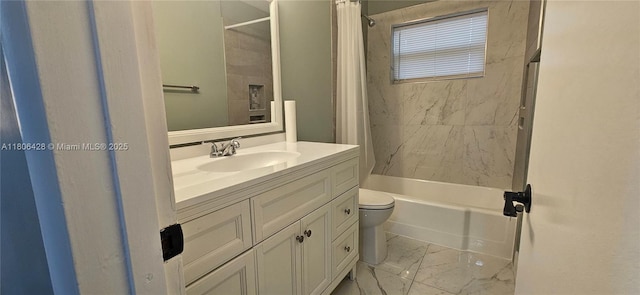 331 N 70th Way, Hollywood, FL 33024 - full bathroom featuring marble finish floors, toilet, shower / bath combination with curtain, and vanity
