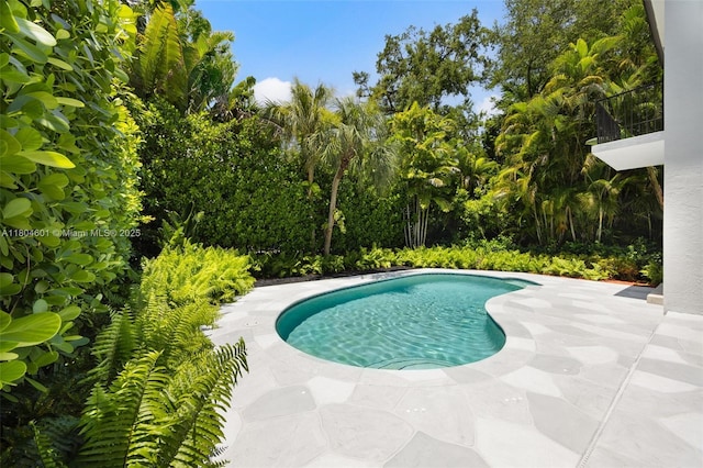 outdoor pool with a patio area