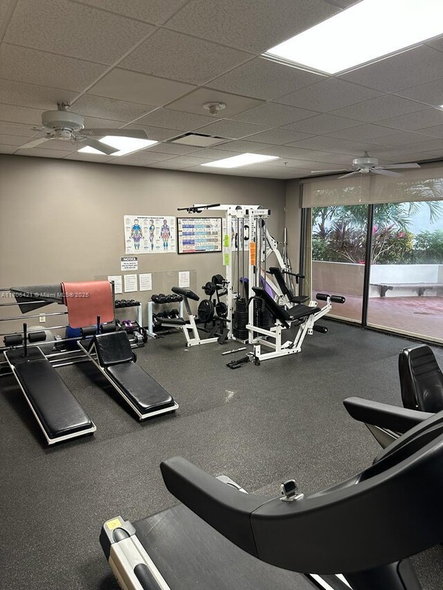1621 Collins Ave Unit 505, Miami Beach, FL 33139 - workout area featuring a ceiling fan and a drop ceiling