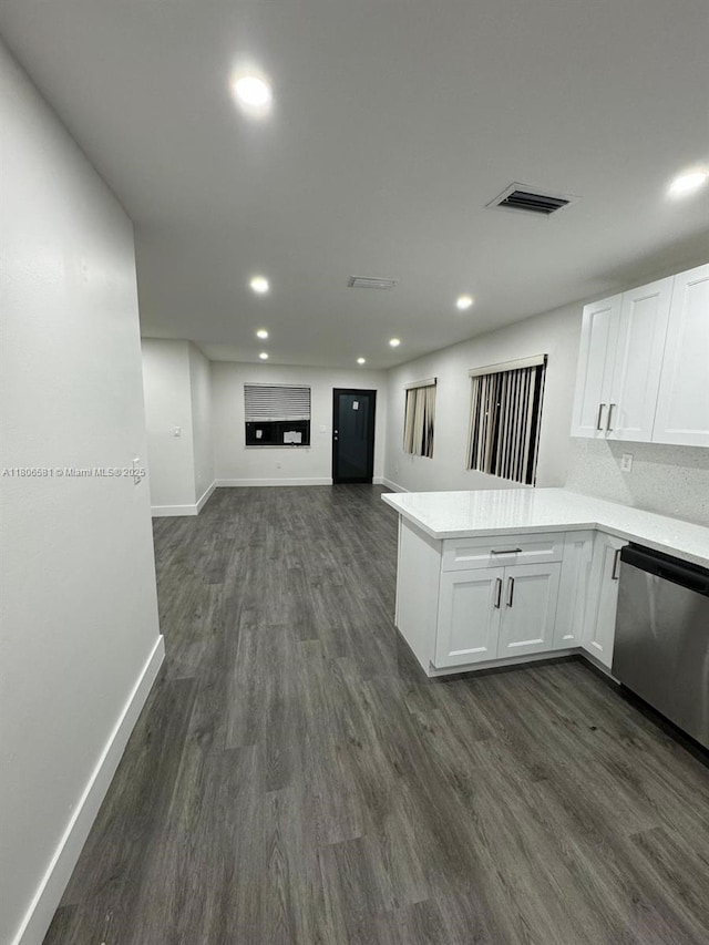 940 SW 78th Pl, Miami, FL 33144 - kitchen featuring dishwasher, baseboards, white cabinets, a peninsula, and recessed lighting