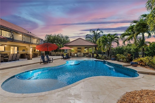 11915 Green Oak Dr, Davie, FL 33330 - pool at dusk with a patio area