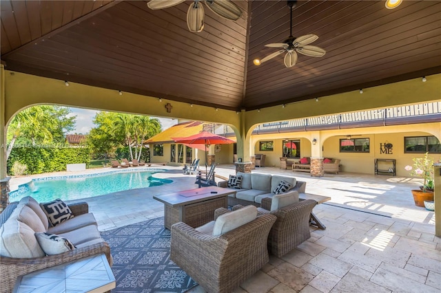 11915 Green Oak Dr, Davie, FL 33330 - view of patio with outdoor lounge area, ceiling fan, and an outdoor pool