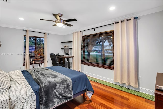 11915 Green Oak Dr, Davie, FL 33330 - bedroom featuring wood finished floors, crown molding, recessed lighting, access to exterior, and baseboards