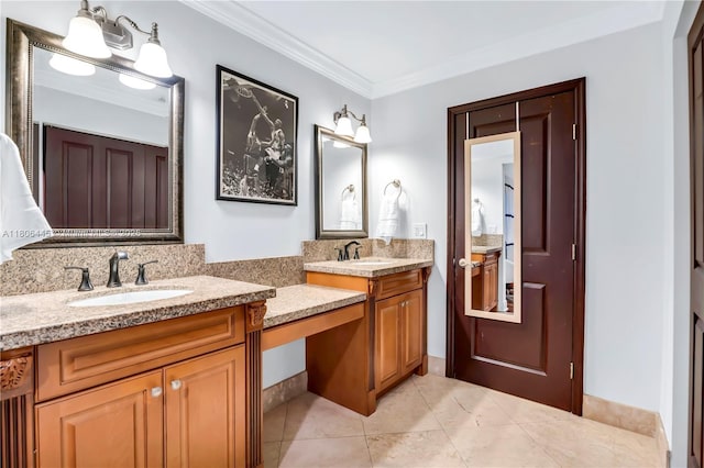 11915 Green Oak Dr, Davie, FL 33330 - full bath featuring crown molding, double vanity, and tile patterned flooring