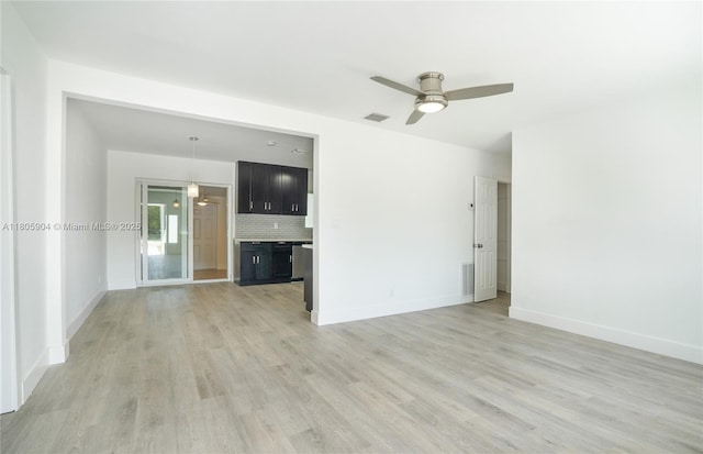 919 NW 13th St, Fort Lauderdale, FL 33311 - unfurnished living room with light wood-style floors, ceiling fan, and baseboards
