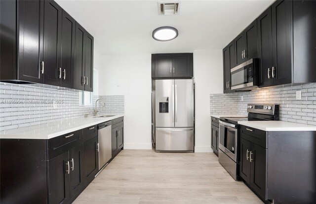 919 NW 13th St, Fort Lauderdale, FL 33311 - kitchen with appliances with stainless steel finishes, a sink, backsplash, light wood finished floors, and light countertops