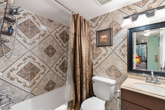 2401 NW 56th Ave Unit 3-202, Lauderhill, FL 33313 - full bath with shower / bathtub combination with curtain, toilet, vanity, and tile walls