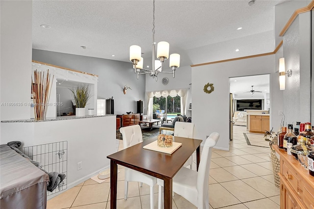 5362 NW 108th Way, Coral Springs, FL 33076 - dining area with light tile patterned floors, a textured ceiling, a chandelier, ceiling fan, and recessed lighting