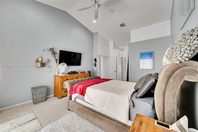 5362 NW 108th Way, Coral Springs, FL 33076 - bedroom featuring light carpet, vaulted ceiling, baseboards, and a ceiling fan