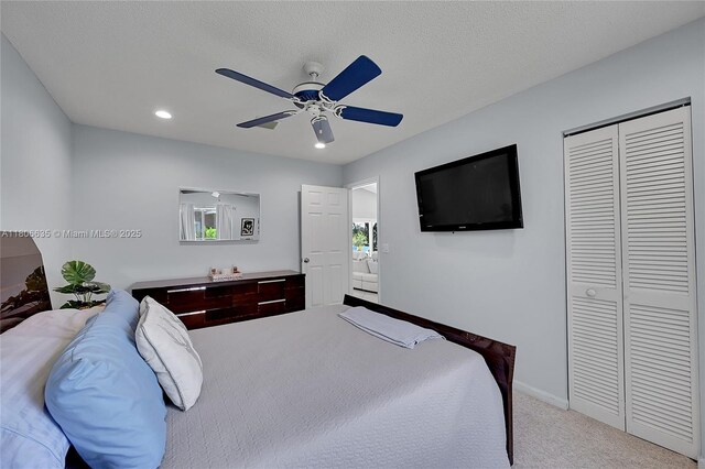5362 NW 108th Way, Coral Springs, FL 33076 - bedroom with light carpet, a closet, a ceiling fan, recessed lighting, and baseboards