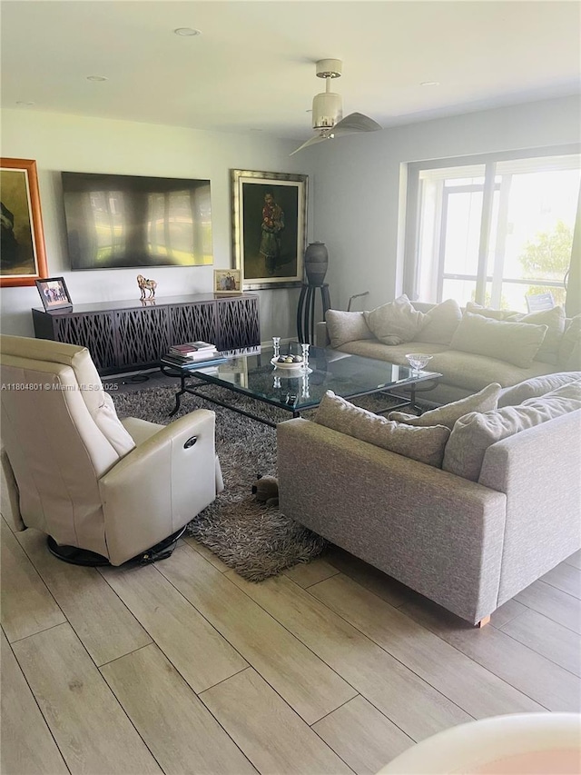 7736 Lakeside Blvd Unit G205, Boca Raton, FL 33434 - living room featuring light wood-style flooring and a ceiling fan