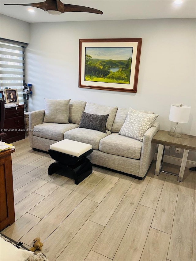 7736 Lakeside Blvd Unit G205, Boca Raton, FL 33434 - living area with light wood-style floors, ceiling fan, and recessed lighting
